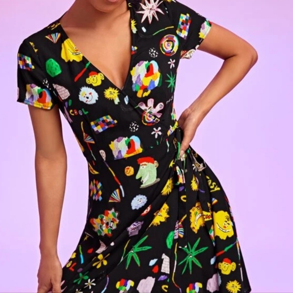 Shein cartoon colorful David Méndez Alonso Dress dress wrap rainbow faces
